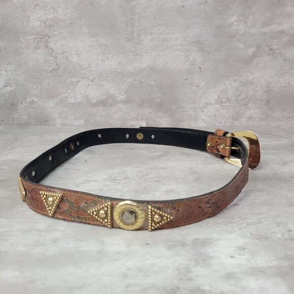 Leather Rock Womens Leather Belt Metal Buckle Studded 27-32 Western Boho 6051 - Picture 6 of 12